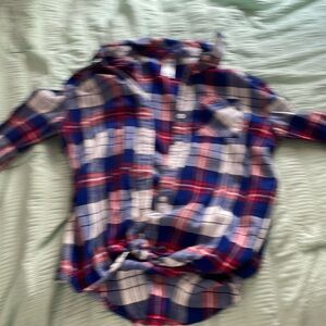 Justice Flannel with pocket and tie at the bottom